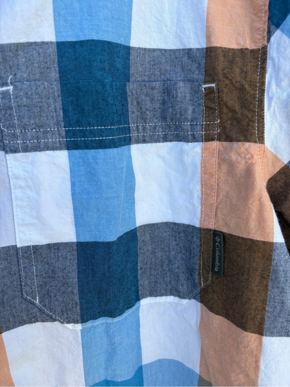 Columbia Men’s Short Sleeve Plaid Button-Up - Blue, Brown & White - Picture 4 of 16